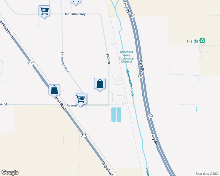 map of restaurants, bars, coffee shops, grocery stores, and more near Polk Street in Coachella