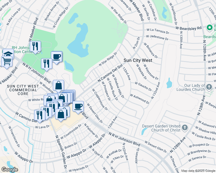 map of restaurants, bars, coffee shops, grocery stores, and more near in Sun City West