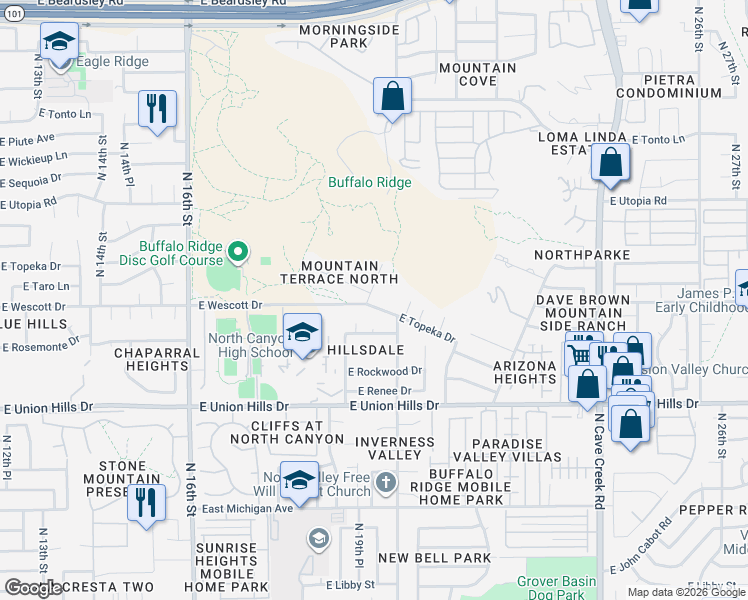 map of restaurants, bars, coffee shops, grocery stores, and more near 1941 East Wescott Drive in Phoenix