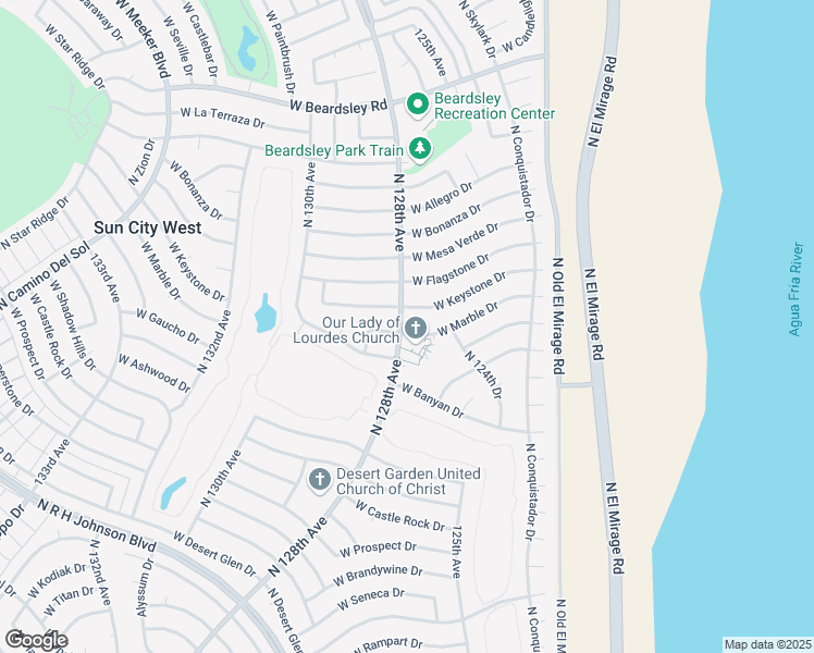 map of restaurants, bars, coffee shops, grocery stores, and more near 12738 West Marble Drive in Sun City West