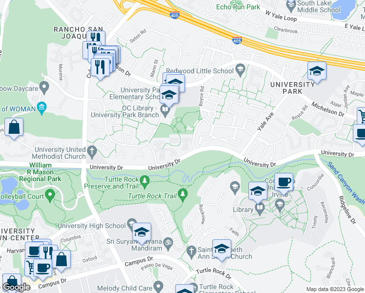 map of restaurants, bars, coffee shops, grocery stores, and more near 8 Gunnison in Irvine