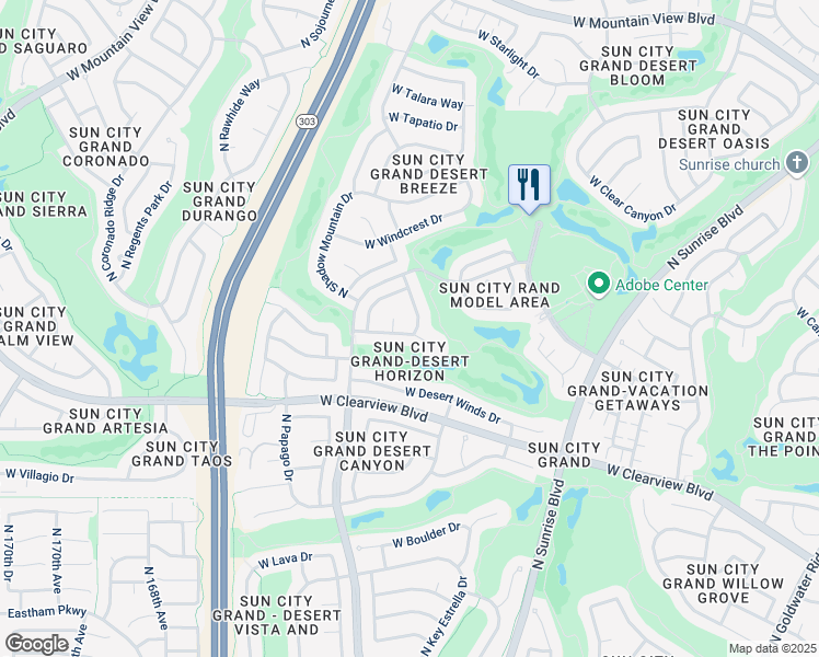 map of restaurants, bars, coffee shops, grocery stores, and more near 16272 West Spring Canyon Way in Surprise