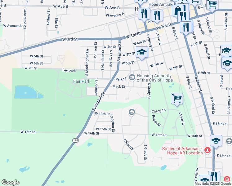 map of restaurants, bars, coffee shops, grocery stores, and more near 1001-1299 South Fulton Street in Hope