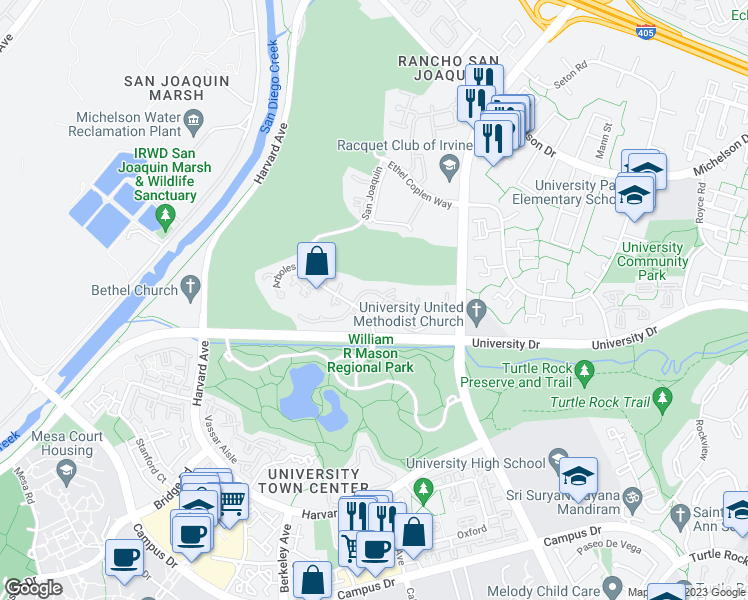 map of restaurants, bars, coffee shops, grocery stores, and more near 17 Verde in Irvine
