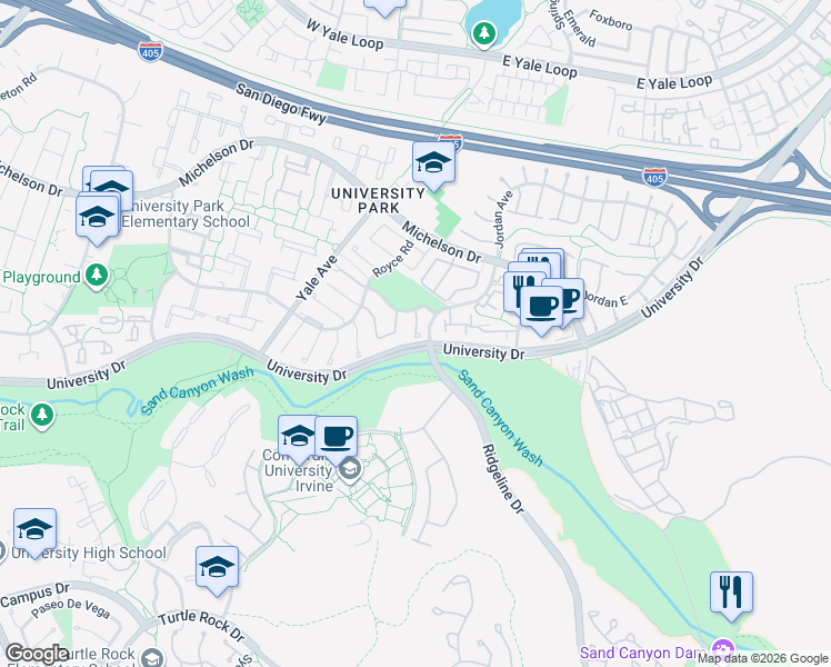 map of restaurants, bars, coffee shops, grocery stores, and more near 8178 Teakwood Way in Irvine