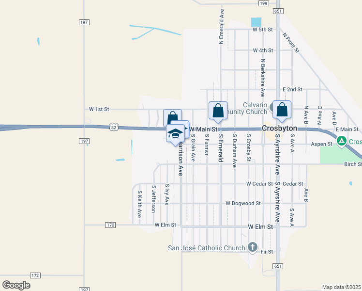 map of restaurants, bars, coffee shops, grocery stores, and more near 204 South Harrison Avenue in Crosbyton
