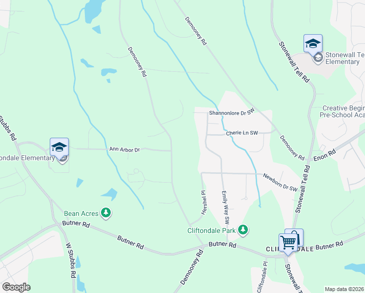 map of restaurants, bars, coffee shops, grocery stores, and more near 3588 Demooney Road in Atlanta