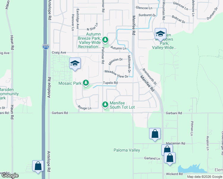 map of restaurants, bars, coffee shops, grocery stores, and more near 28602 Windridge Drive in Menifee
