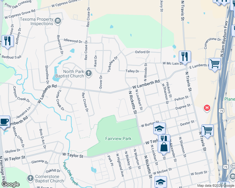 map of restaurants, bars, coffee shops, grocery stores, and more near 824 West Lamberth Road in Sherman