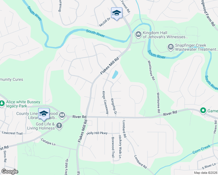 map of restaurants, bars, coffee shops, grocery stores, and more near 4142 Kings Causeway in Ellenwood