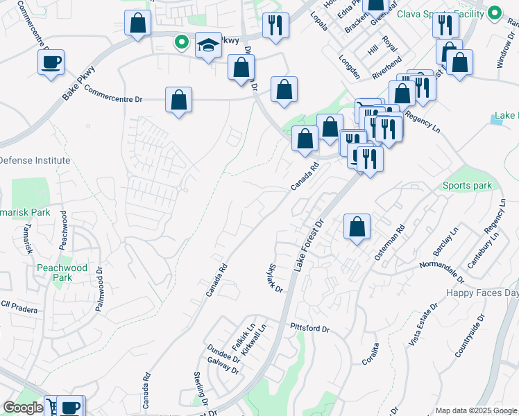 map of restaurants, bars, coffee shops, grocery stores, and more near 20901 Serrano Creek Road in Lake Forest