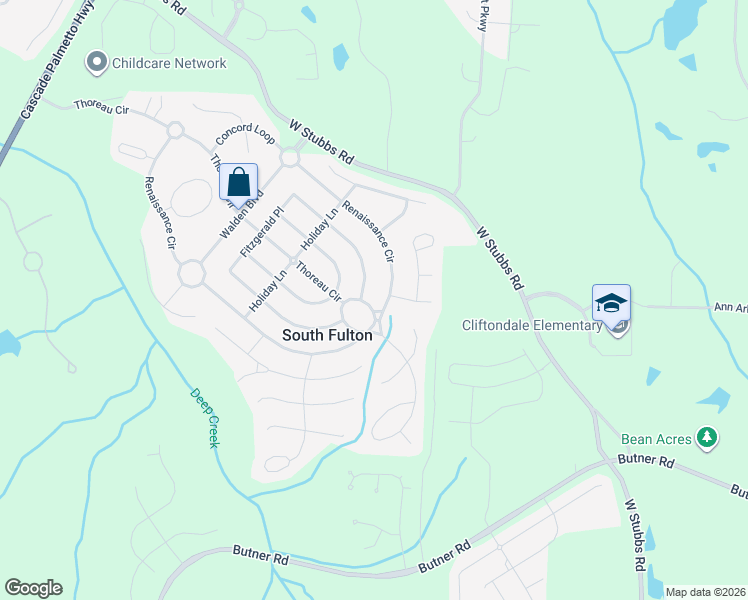 map of restaurants, bars, coffee shops, grocery stores, and more near 7227 Thoreau Circle in Atlanta