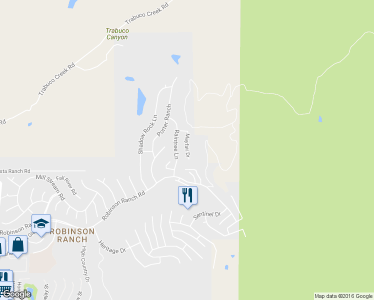 map of restaurants, bars, coffee shops, grocery stores, and more near 20951 Mayfair Drive in Trabuco Canyon