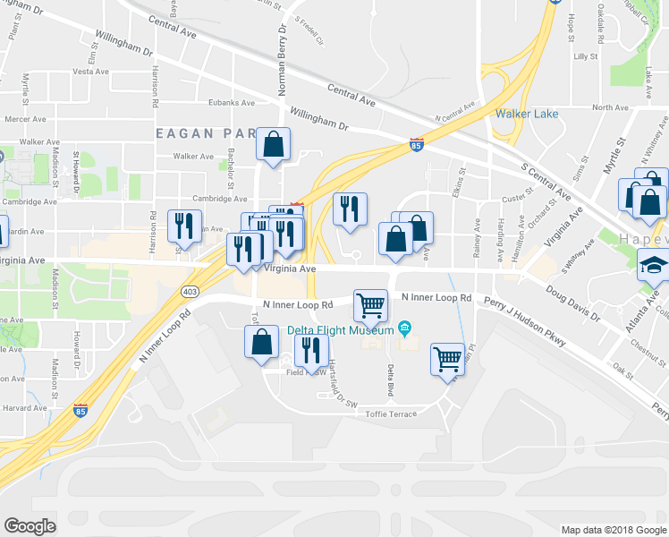 map of restaurants, bars, coffee shops, grocery stores, and more near 1034 Virginia Avenue in Atlanta