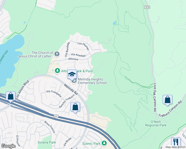 map of restaurants, bars, coffee shops, grocery stores, and more near 30 Colorido in Rancho Santa Margarita