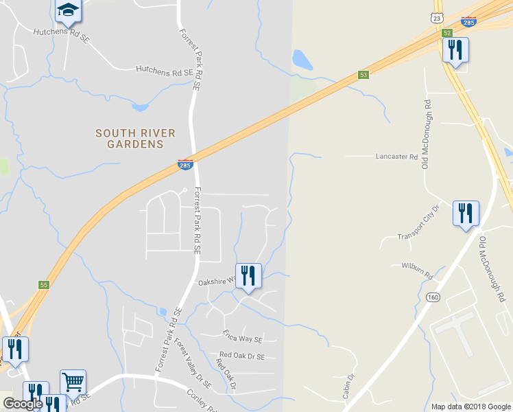 map of restaurants, bars, coffee shops, grocery stores, and more near 1023 Little Hampton Court Southeast in Atlanta