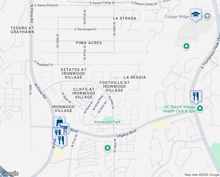 map of restaurants, bars, coffee shops, grocery stores, and more near 9365 East Taro Lane in Scottsdale