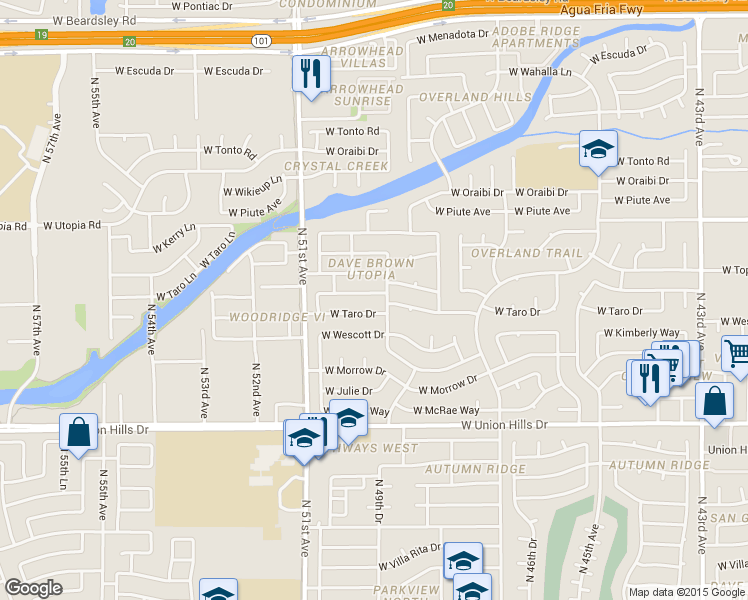 map of restaurants, bars, coffee shops, grocery stores, and more near 4805 West Taro Drive in Glendale
