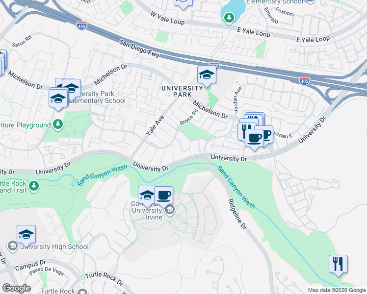map of restaurants, bars, coffee shops, grocery stores, and more near 11 Butternut Lane in Irvine
