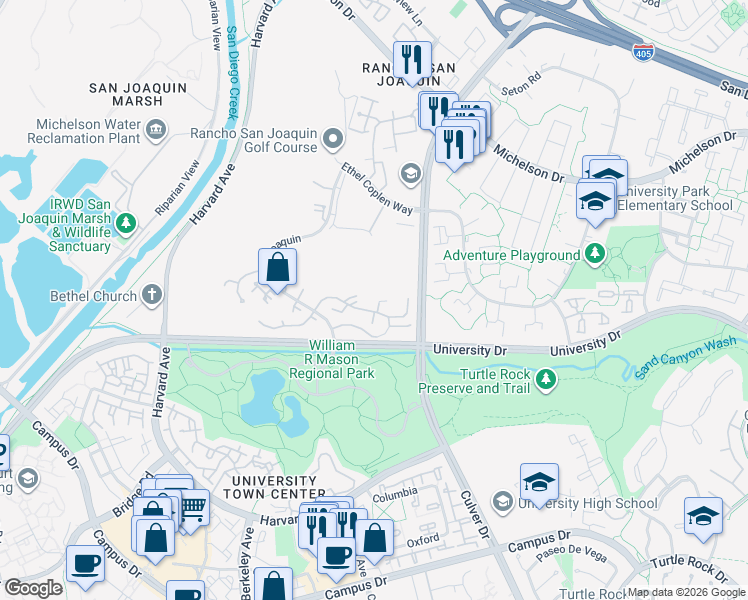 map of restaurants, bars, coffee shops, grocery stores, and more near 7 Cerrito in Irvine