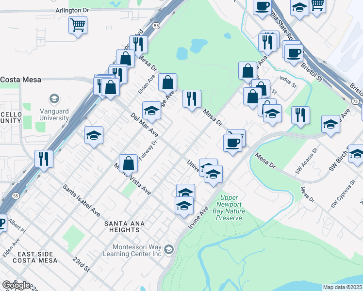 map of restaurants, bars, coffee shops, grocery stores, and more near in Costa Mesa