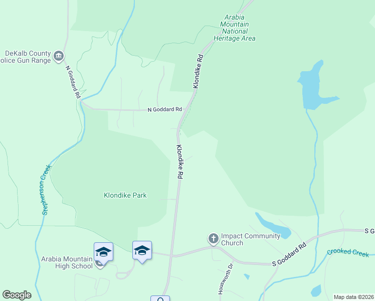 map of restaurants, bars, coffee shops, grocery stores, and more near 4220 Klondike Road in Stonecrest