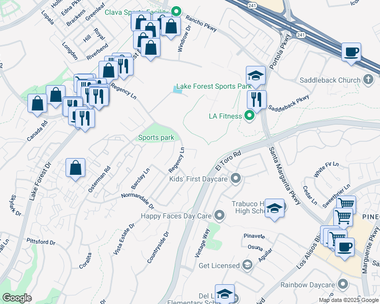 map of restaurants, bars, coffee shops, grocery stores, and more near 26992 Brighton Lane in Lake Forest