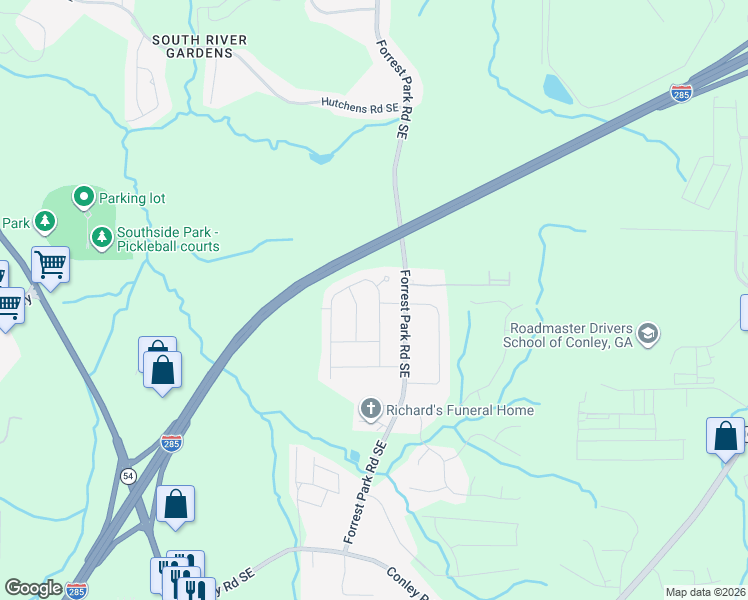 map of restaurants, bars, coffee shops, grocery stores, and more near 3402 Eisenhower Circle Southeast in Atlanta