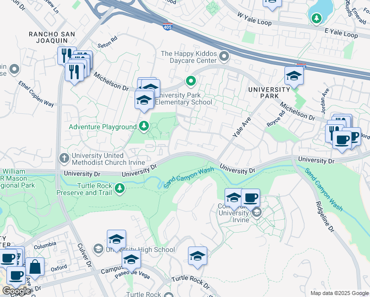 map of restaurants, bars, coffee shops, grocery stores, and more near 19 Aspen Tree Lane in Irvine