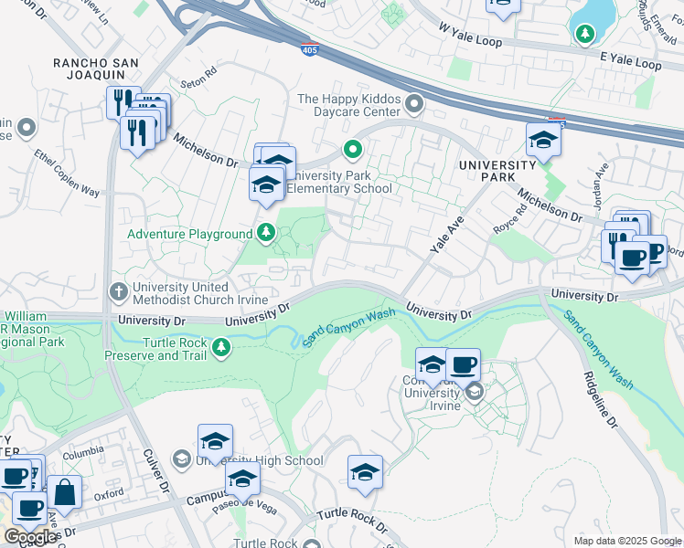 map of restaurants, bars, coffee shops, grocery stores, and more near 19 Aspen Tree Lane in Irvine