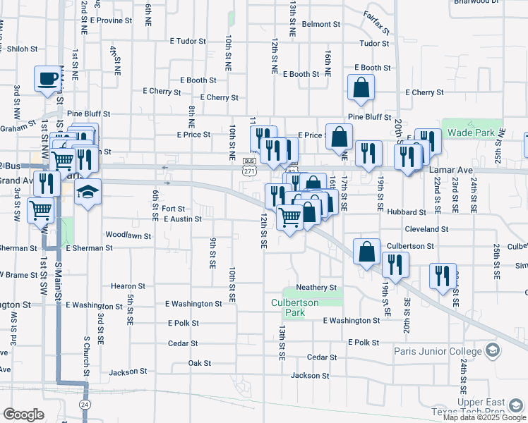 map of restaurants, bars, coffee shops, grocery stores, and more near 255 12th Street Southeast in Paris