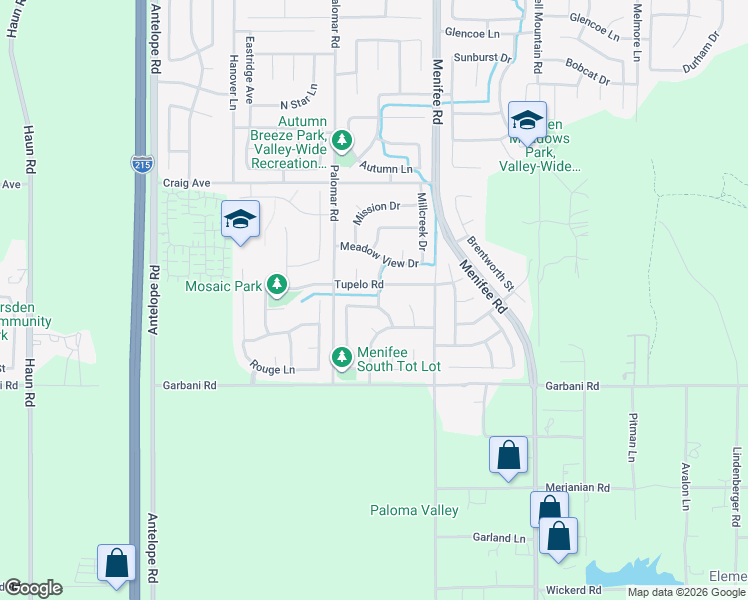 map of restaurants, bars, coffee shops, grocery stores, and more near 28602 Windridge Drive in Menifee