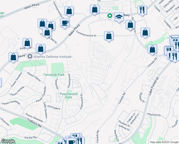 map of restaurants, bars, coffee shops, grocery stores, and more near 551 Serrano Summit Drive in Lake Forest