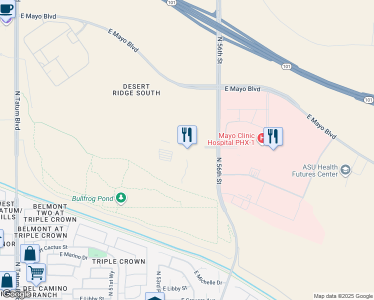 map of restaurants, bars, coffee shops, grocery stores, and more near 18850 North 56th Street in Phoenix