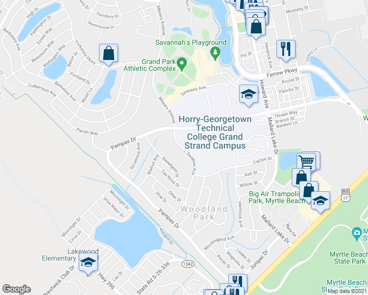 map of restaurants, bars, coffee shops, grocery stores, and more near 770 Swallow Avenue in Myrtle Beach