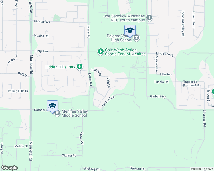 map of restaurants, bars, coffee shops, grocery stores, and more near 31779 Yale Lane in Menifee