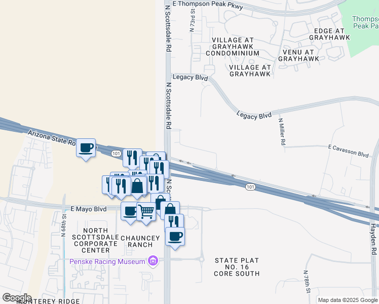 map of restaurants, bars, coffee shops, grocery stores, and more near 19701 North Scottsdale Road in Scottsdale