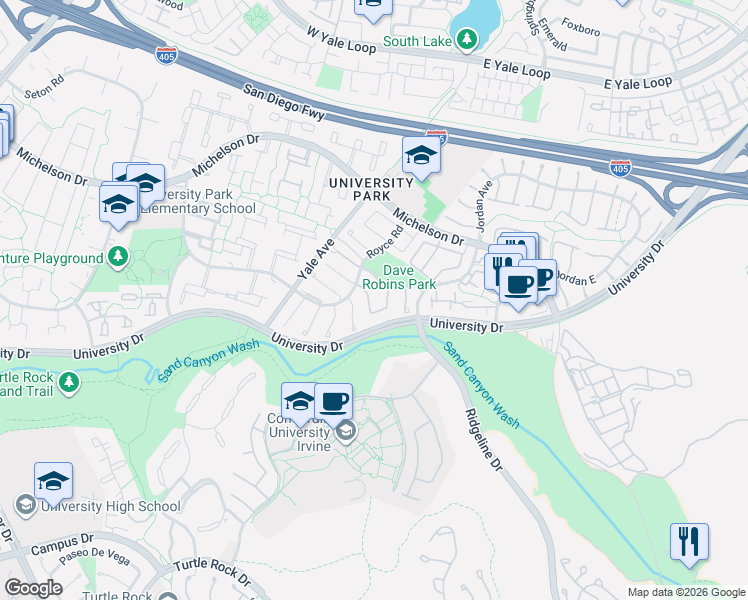 map of restaurants, bars, coffee shops, grocery stores, and more near 11 Butternut Lane in Irvine