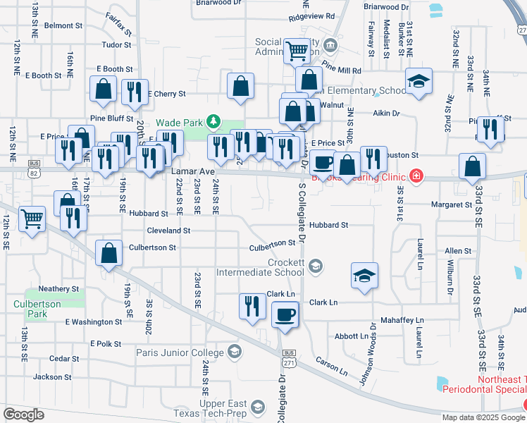 map of restaurants, bars, coffee shops, grocery stores, and more near 2526 Lamar Avenue in Paris