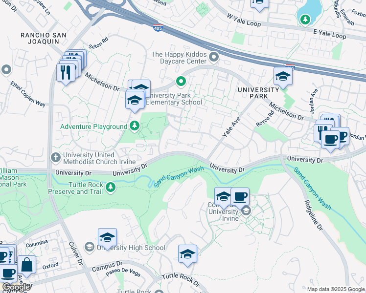 map of restaurants, bars, coffee shops, grocery stores, and more near 13 Aspen Tree Lane in Irvine