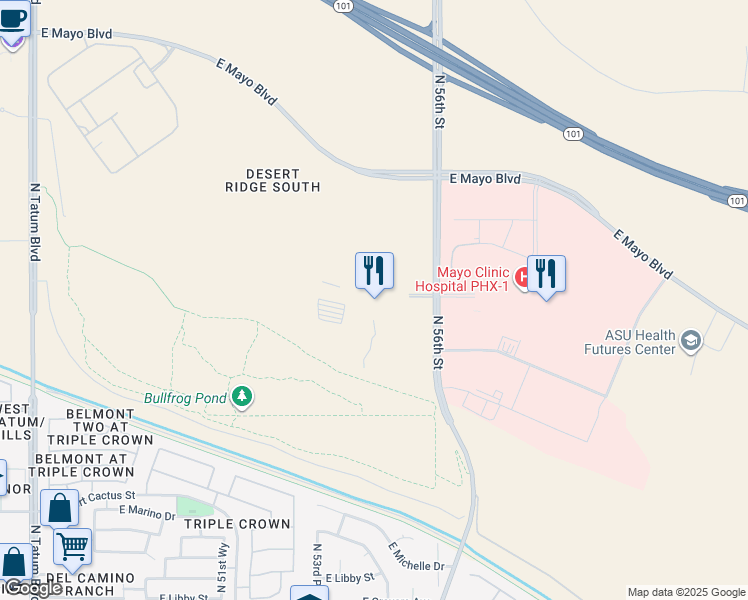 map of restaurants, bars, coffee shops, grocery stores, and more near 18850 North 56th Street in Phoenix