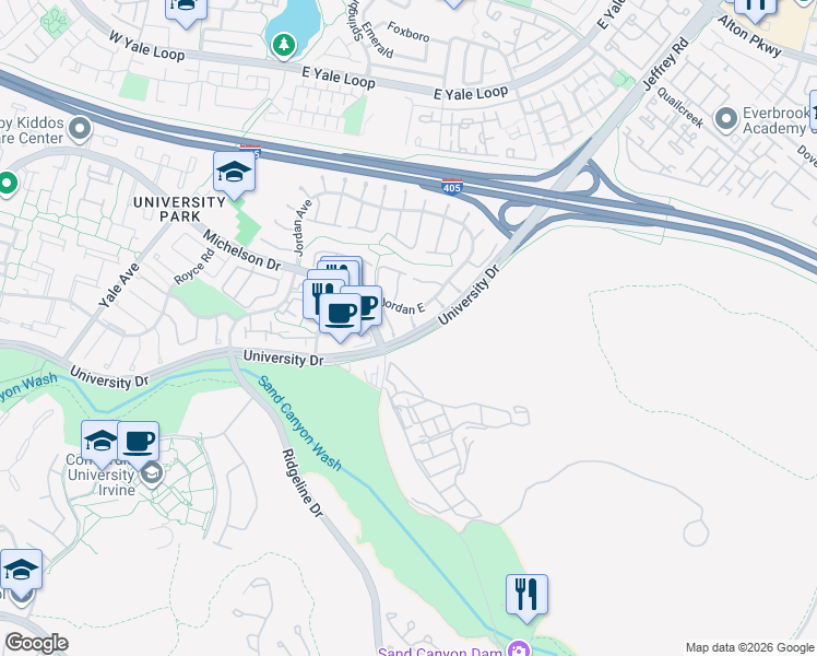 map of restaurants, bars, coffee shops, grocery stores, and more near 12 Juniper in Irvine