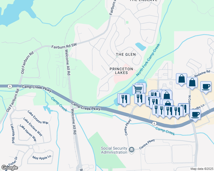 map of restaurants, bars, coffee shops, grocery stores, and more near 3930 Princeton Lakes Pass SouthWest in Atlanta