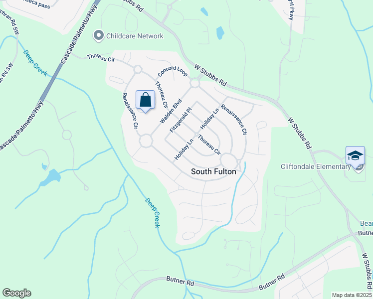 map of restaurants, bars, coffee shops, grocery stores, and more near 7636 Cole Lane in Atlanta