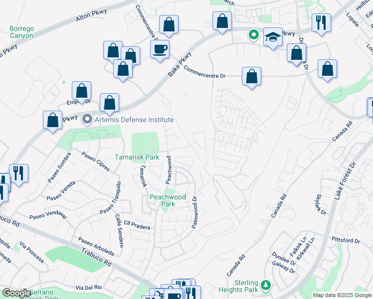 map of restaurants, bars, coffee shops, grocery stores, and more near 27 Alessio in Lake Forest