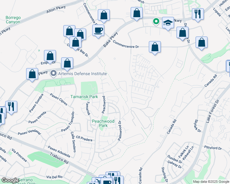 map of restaurants, bars, coffee shops, grocery stores, and more near 27 Alessio in Lake Forest