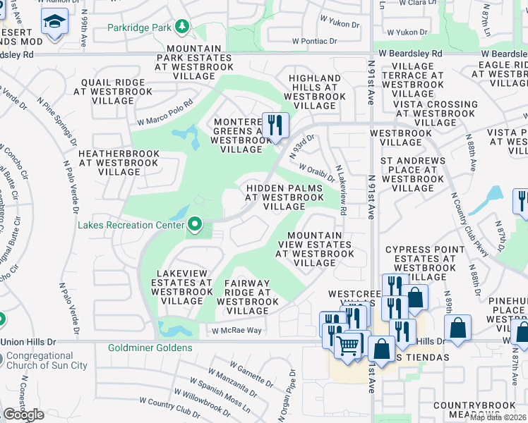 map of restaurants, bars, coffee shops, grocery stores, and more near 9325 West Topeka Drive in Peoria