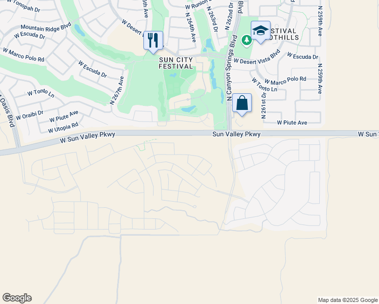 map of restaurants, bars, coffee shops, grocery stores, and more near 19063 North 265th Avenue in Buckeye