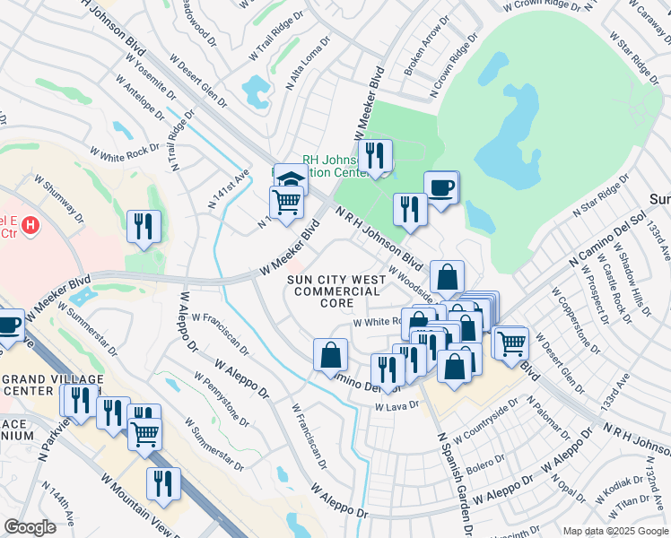 map of restaurants, bars, coffee shops, grocery stores, and more near 19303 North New Tradition Road in Sun City West