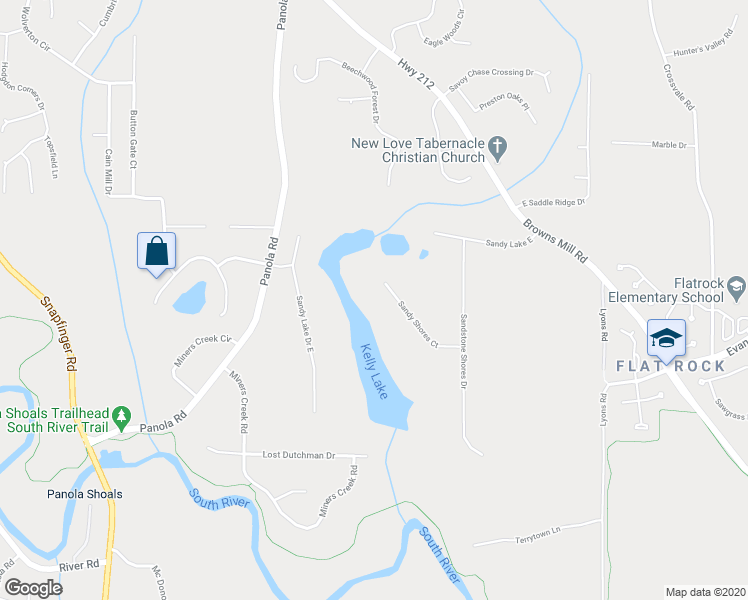map of restaurants, bars, coffee shops, grocery stores, and more near 5221 Sandy Shores Court in Stonecrest